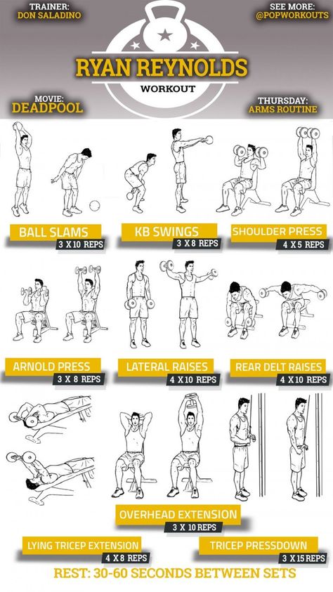 The Rock Workout, Ryan Reynolds Deadpool, Trening Sztuk Walki, Arms Workout, Gym Routine, Workout Chart, Chest Workouts, Weekly Workout, Gym Workout Tips