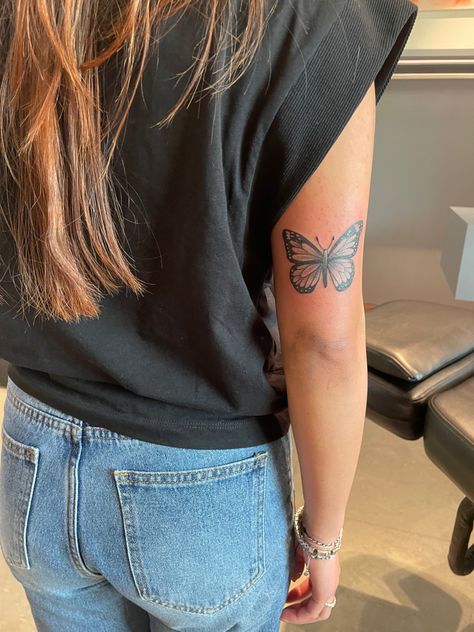 Butterfly Tattoo Back Of Forearm, Butterfly Tattoo Behind Elbow, Above The Elbow Tattoo, Elbow Ditch Tattoo, Butterfly Wing Tattoo, Wing Tattoos On Back, Elbow Tattoos, Wing Tattoo, Wrist Tattoos For Women