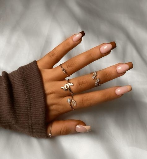 I Want… Brown French Tip Nails Nail Fall, Brown Acrylic Nails, Nude Nail, Nude Nail Designs, Homecoming Nails Acrylic, Smink Inspiration, French Tip Acrylic Nails, Simple Acrylic Nails, Classic Nails