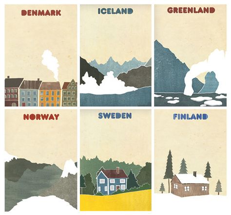 North Europe, Scandinavia Travel, Scandinavian Countries, Nordic Countries, Design Web, Vintage Travel Posters, Vintage Travel, Scandinavia, Peta