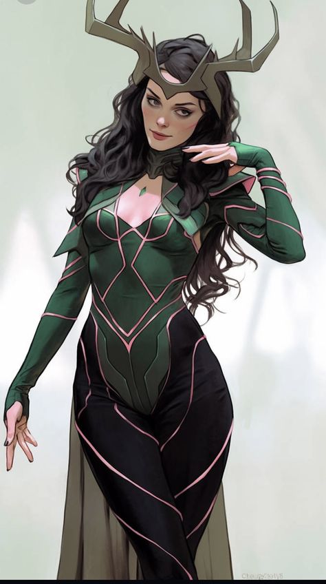 Loki Aesthetic Outfit, Female Marvel Characters, Hela Art, Loki Concept Art Character Design, Female Loki Fanart, Loki Cosplay Female, Female Loki Cosplay, Lady Loki Fanart, Loki Fantasy Art