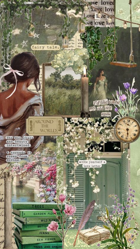 April Collage, Flower And Book, Faerie Aesthetic, Book Collage, Cottage Aesthetic, Dream Anime, Collage Background, Bullet Journal Art, Amazing Art Painting