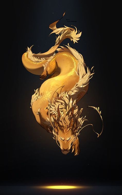 Dragon Familiar, Tiamat Dragon, Dragon Inspiration, Eastern Dragon, Golden Dragon, Mythical Animal, Dragon Artwork, Mythical Creatures Art, Creature Concept Art