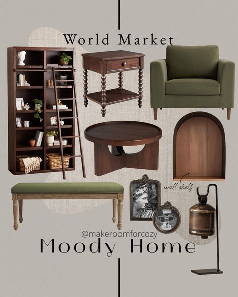 Comment SHOP below to receive a DM with the link to shop this post on my LTK ⬇ https://liketk.it/4Hipo Mood-board for a moody home style! These unique and gorgeous pieces are sure to make your home feel cozy and traditional! #moderntraditional #worldmarket #worldmarketfinds #traditionalhome #homedesign #livingroomideas #livingroomdesign #stylemyhome #interiordesign #homeinterior #homeinspiration #homeinspo #homestyle #homestyling #dreamhome #ltkhome Moody Modern Traditional, Moody Traditional, Woodsy Home, Moody Home, Moody Modern, Home Inspo, Home Style, Modern Traditional, World Market