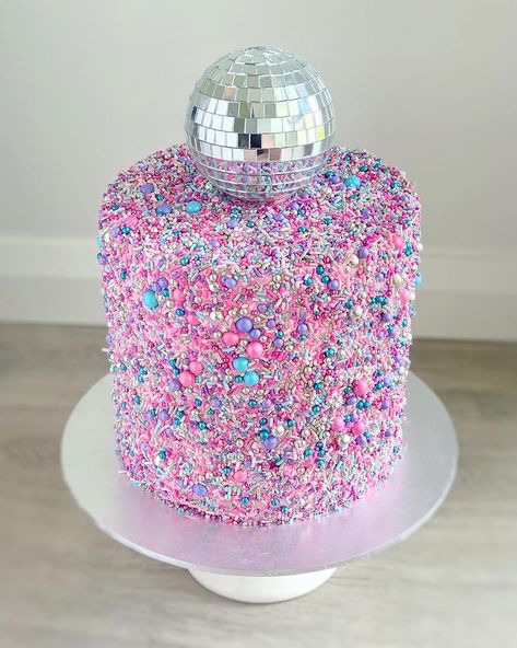 Keeley Crumbs | D I S C O ::. . . A customised sprinkle mix to cover this sparkly girly disco theme birthday cake for one of my little friends Edie. This… | Instagram Festival Theme Birthday Cake, In My Double Digits Era Cake, Sweet Themed Cake, Dance Party Birthday Cake, Roller Disco Cake, Disco Slumber Party, Birthday Era Cake, Disco Themed Birthday Party Decoration, In My Birthday Era Cake