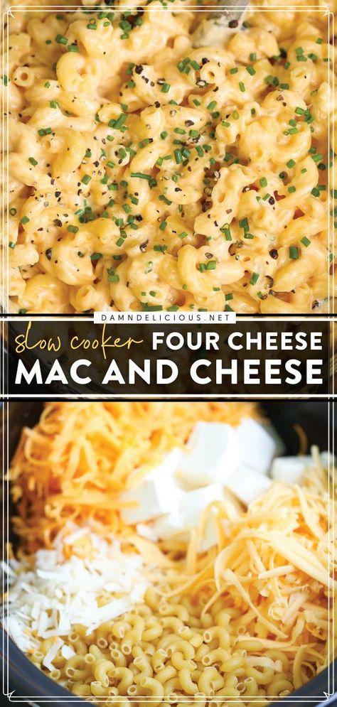 SLOW COOKER FOUR CHEESE MAC AND CHEESE, crockpot, slow cooker recipes Noodles Healthy, The Best Mac And Cheese, Crockpot Healthy, Easy Crockpot Dinners, Best Crockpot Recipes, Best Mac And Cheese, Best Mac, Slow Cooker Dinner, Crockpot Dishes