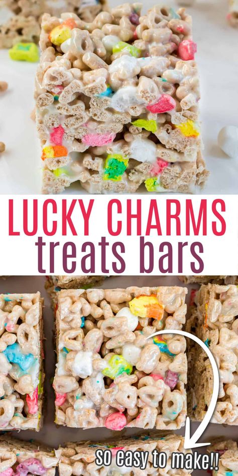 Lucky Charms Cereal Bars, Lucky Charms Treats, Crispy Treats Recipe, Rice Crispy Treats Recipe, Lucky Charms Marshmallows, Lucky Charms Cereal, Treat Bar, Krispie Treats Recipe, Healthy Chocolate Chip