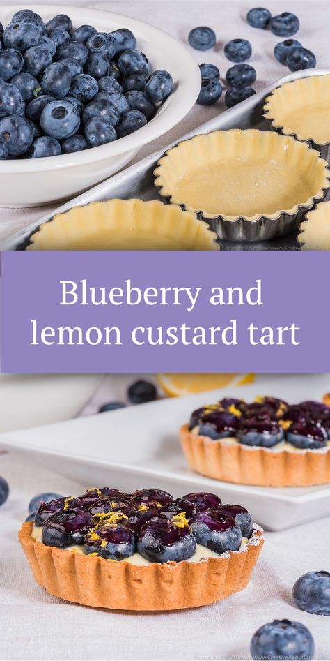 Dessert   Easy   8  1 hour 30 minutes, plus 1 hour chilling Russell Brown's beautiful blueberry custard tart recipe is a must-have summer dessert. Topped with fresh blueberries and a homemade blueberry compote recipe, these are great make-ahead tarts for a dinner party. Dessert Toppings Ideas, Blueberry Custard Tart, Blueberry Tarts Mini, Summer Tart Recipes, Dessert Dinner Party, Summer Baking Ideas, Summer Bakes, Lemon Custard Tart, Blueberry Compote Recipe