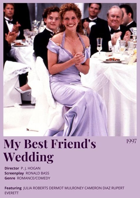 My Best Friend's Wedding movie poster (1997) Julia Roberts Best Friends Wedding, Julia Roberts My Best Friends Wedding, My Best Friends Wedding Movie, Wedding Movie Poster, Coquette Girlies, 90s Disco, My Best Friends Wedding, Best Friends Wedding, Beat Friends