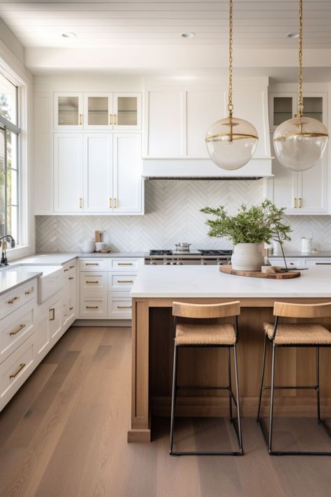 White Herringbone Backsplash, Timeless Kitchen Design, Farmhouse Kitchen Inspiration, Modern Farmhouse Kitchen, Herringbone Backsplash, Timeless Kitchen, White Herringbone, Farmhouse Kitchen Design, White Modern Kitchen