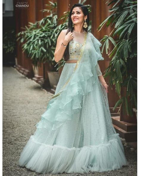 Net Ruffle Lehenga, Ruffle Lehenga Designs, Lehenga Choli Design, Ruffle Lehenga, Choli Design, डिजाइनर कपड़े, Net Lehenga Choli, Lehenga Saree Design, Bridal Lehenga Designs