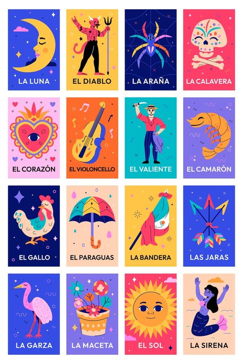 Diseño de lotería mexicana dibujado a mano | Vector Gratis Mexican Graphic Design, Free Bingo Cards, Loteria Cards, Soaring Eagle, Mexican Culture Art, Mexico Design, Mexican Designs, Mexican Culture, Vector Hand