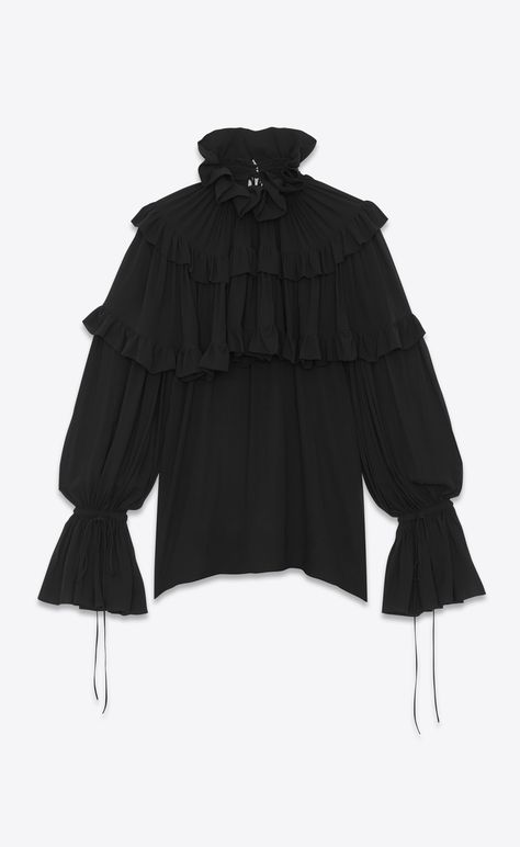 Saint Laurent Shirt, Streetwear Fashion Women, Kpop Fashion Outfits, Kpop Fashion, Sheer Blouse, Blouse Styles, Black Outfit, Daily Outfits, Ruffles