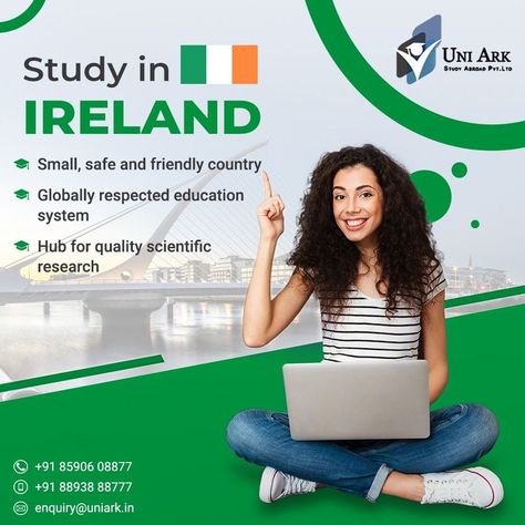 Uniark provides expert support and advice to students who want to study in Ireland. We take care of every minute need until you settle down in college. Give wings to your dreams with Uniark. Apply now for Jan 2022 Intakes! Contact now! For enquiries visit : 🌐 www.uniark.in 📌 Ernakulam, Calicut ☎ 0484-4027772, +91 8893888777 #abroadstudy #abroadeducation #uniark #studyabroad #studyinIreland #Ireland Study In Ireland Creative Ads, Study In Ireland, Ireland Poster, Visa Consultant, Education Poster Design, Business Brochure Design, Sick Leave, Academic Excellence, Work Opportunities