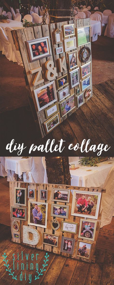 DIY rustic chic pallet collage. Wedding collage. Kendra Denault Photography Diy Collage, Pallet Wedding, Deco Champetre, Rustic Wedding Decorations, Diy Pallet, Pallet Projects, Romantic Weddings, Rustic Diy, Pallet Diy