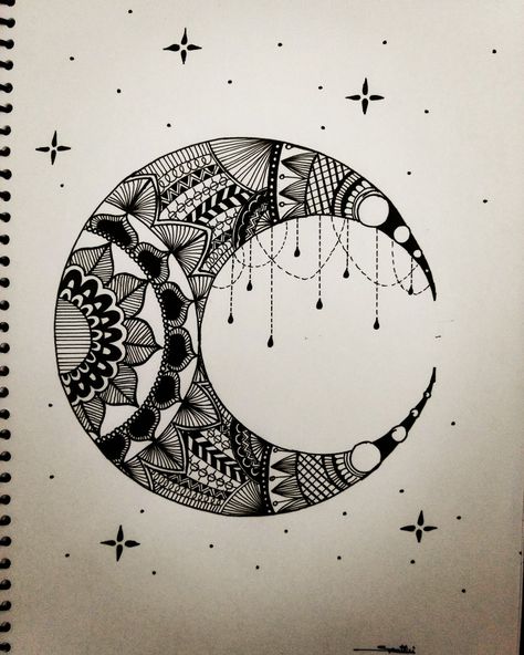 Day 11 of Inktober 2017 #Zentangle #Moon Art Pad, Line Doodles, Doodle Art Journals, Doodle Sketch, Ap Art, Zentangle Patterns, Dream Catchers, Art Journal Inspiration, Journal Inspiration