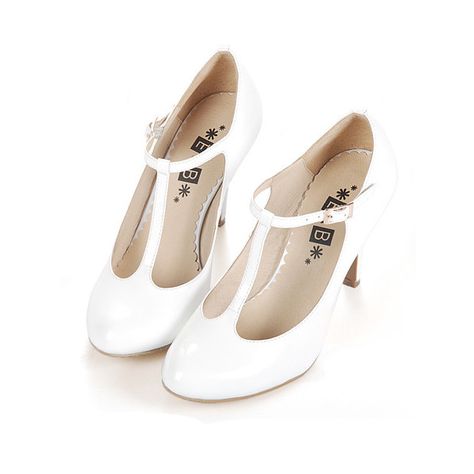 Retro White T-bar Round Toe Leather Heeled Shoes (2 185 UAH) ❤ liked on Polyvore featuring shoes, pumps, heels, chicnova, white patent leather shoes, white shoes, retro pumps, white high heel pumps and white high heel shoes Vintage Wedding Shoes Low Heel, 1920s Heels, Vintage Wedding Shoes, 1920s Shoes, Wedding Shoes Vintage, Wedding Shoes Low Heel, 1920s Style, White High Heels, Shoes Low