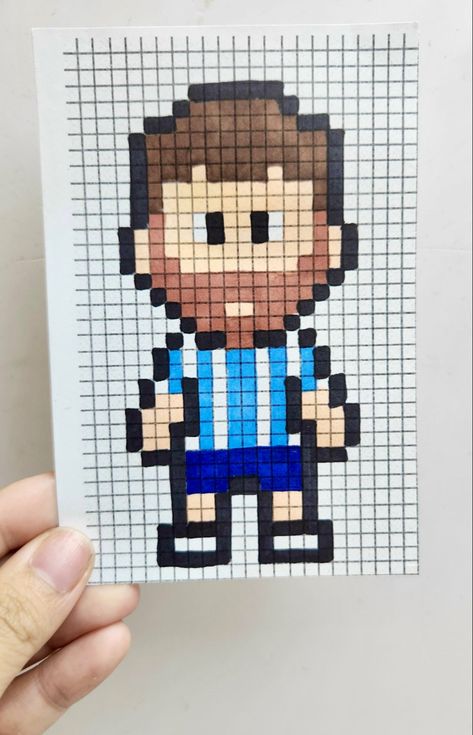 #pixelart #messi #pixel Pixel Art For Boys, Pixel Art Football, Pixel Art Hello Kitty, Hello Kitty Pixel Art, Art Hello Kitty, Square Drawing, Bobble Stitch Crochet, Arts And Crafts For Teens, Basic Photo Editing