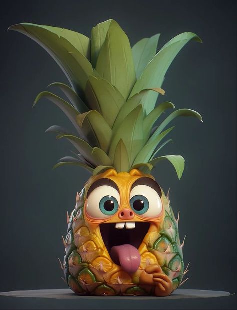 Pineapple Cartoon, Cartoon Fantasy Art, Crazy Food, Animal Caricature, Yoda Funny, Fun Fruit, Halloween Figures, Funny Caricatures, Weird Food