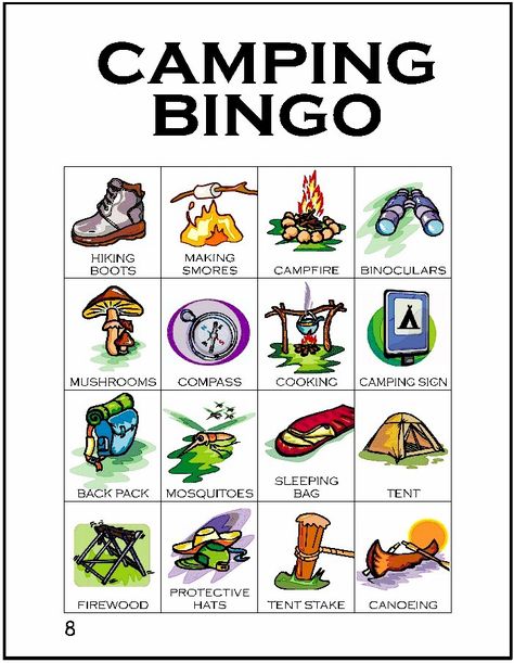 Eighth card in a series of 12 camping themed BINGO cards… Girl Scout Camping Activities, Scout Camping Activities, Camping Bingo, Must Have Camping Gear, Camp Games, Camping Activities For Kids, Youth Groups, Games Family, Girl Scout Camping