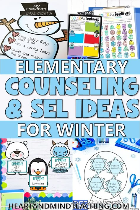 Winter isn’t just a season of cold temps and snowmen– it’s a wonderful time to focus on invaluable social-emotional learning (SEL) concepts with students! Leverage the magic of wintertime and teach essential life skills like Winter Social Skills Activities, Sel Holiday Activities, Winter Themed Social Emotional Activities, January Social Emotional Activities, Sel Winter Activities, Elementary Group Counseling Activities, January Counseling Activities, Social Emotional Learning Activities 1st Grade, Christmas Social Skills Activities