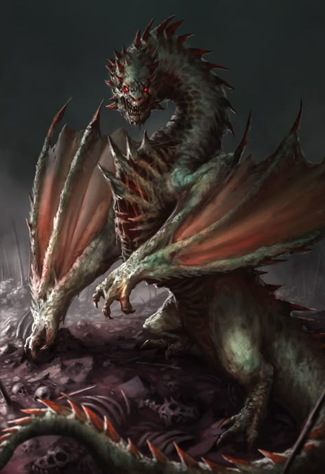 Undead Dragon by Plutus Su on ArtStation. Zombie Dragon Art, Undead Dragon Art, Horror Dragons, Undead Wyvern, Evil Dragon Art, Corrupted Dragon, Creepy Dragon, Nightmare Dragon, Demonic Dragon