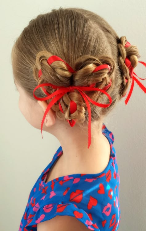 Heart Pigtails, Heart Buns, Diy Hair Hacks, Fancy Ponytail, Valentines Hairstyles, Day Hairstyles, Competition Hair, Wacky Hair Days, Wacky Hair