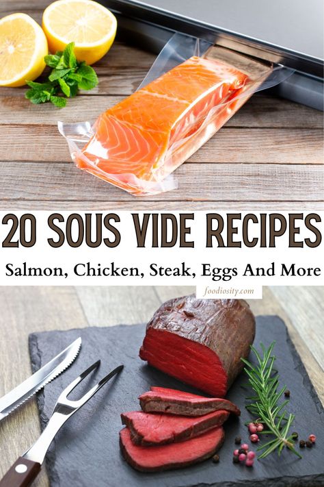 20 Sous Vide Recipes - Salmon, Chicken, Steak, Eggs, Vegetables And More - Foodiosity Sous Vide Asparagus, Sous Vide Pork Chops, Sous Vide Salmon, Sous Vide Chicken Breast, Steam Oven Recipes, Steak Eggs, Sous Vide Egg, Recipes Salmon, Jar Recipes