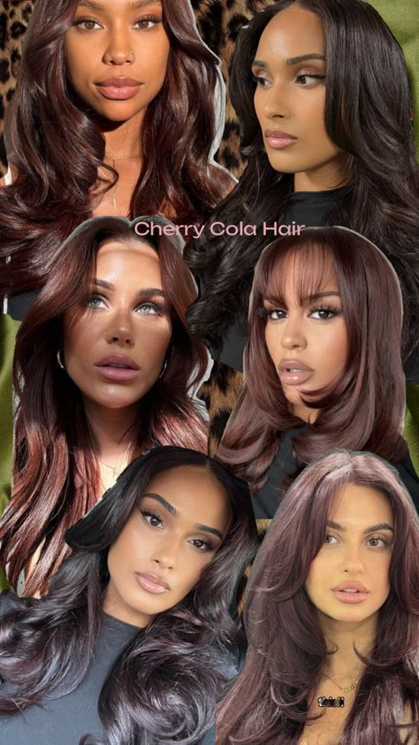 Cherry cola cherry brown hair color fall hair trends Brown Cherry Hair, Cherry Brown Hair Color, Dark Cherry Brown Hair, Cola Hair Color, Cherry Brown Hair, Cherry Cola Hair Color, Cola Hair, Hair Color Fall, Cherry Cola Hair