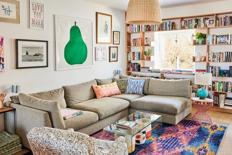 Emma Straub's Brooklyn Family Home Is a Book Lover's Dream | Cup of Jo Tall White Bookcase, Emma Straub, Neutral Couch, Fun Living Room, Sydney House, Minnesota Home, Cup Of Jo, Kids Flooring, Gorgeous Interiors