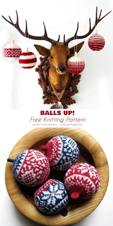 Free knitting pattern for ball ornaments. Knitted Holiday Decorations, Knit Ball Ornaments, Knitted Christmas Baubles Free Patterns, Knit Christmas Balls, Knitted Christmas Balls Free Pattern, Knit Christmas Baubles, Knitted Baubles Pattern Free, Knitted Christmas Balls, Knit Christmas Decorations