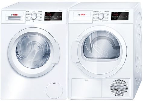 Bosch BOWADREW1 Side-by-Side Washer & Dryer Set with Front Load Washer and Electric Dryer in White Ventless Dryer, Compact Washer And Dryer, Bosch Washing Machine, Washer Dryer Set, Laundry Pedestal, Laundry Dryer, Washing Machine And Dryer, Appliance Packages, Laundry Appliances