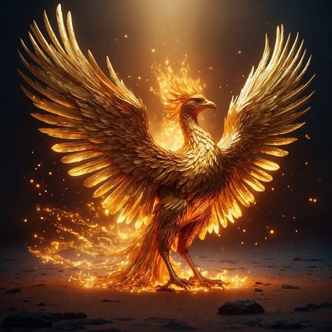 From the heart of the flames, the Golden Phoenix ascends, a symbol of rebirth and eternal beauty. 🔥🦅 #GoldenPhoenix #MythicalBird #FantasyFire #Rebirth #EternalBeauty #MagicInFlight #PhoenixRising #fantasyart Golden Phoenix, Mythical Birds, Eternal Beauty, Phoenix Rising, A Symbol, The Golden, Phoenix, Fantasy Art, Beauty