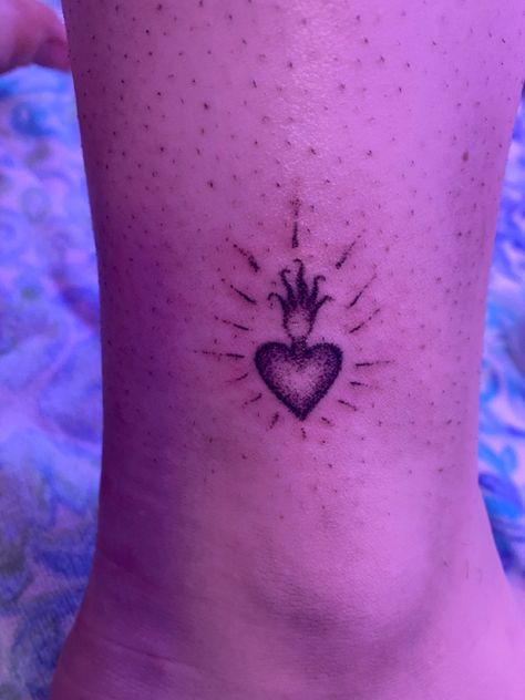 Marys Heart Tattoo, Fine Line Stick And Poke, Sacred Heart Tattoo Minimalist, Divine Heart Tattoo, Heart Stick N Poke, Simple Sacred Heart Tattoo, Sacred Heart Tattoo Chest, Small Sacred Heart Tattoo, Sacred Heart Tattoo Women