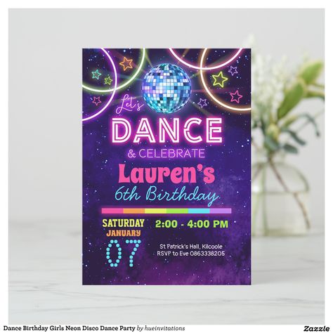 Disco Dance Party, Neon Disco, Dance Party Invitations, Dance Party Birthday, Disco Birthday Party, Neon Birthday, Disco Theme, Ball Birthday