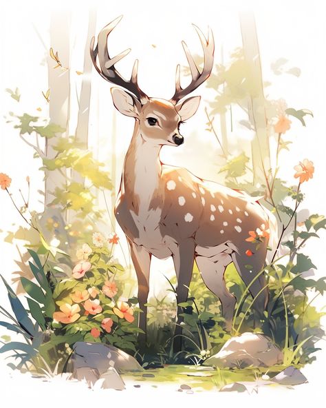 Beutiful Deer With Nature Environment Clipart White White Deer Art, Deer Anime, Deer Oc, Deer In Forest, Deer Theme, Cartoon Deer, Deer Cartoon, Deer Drawing, Deer Girl