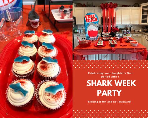 Period Party Ideas Fun, First Period Party Ideas, Period Party Food, Period Party Ideas, First Period Party, First Moon Party, 1st Period, Period Party, Shark Week Party