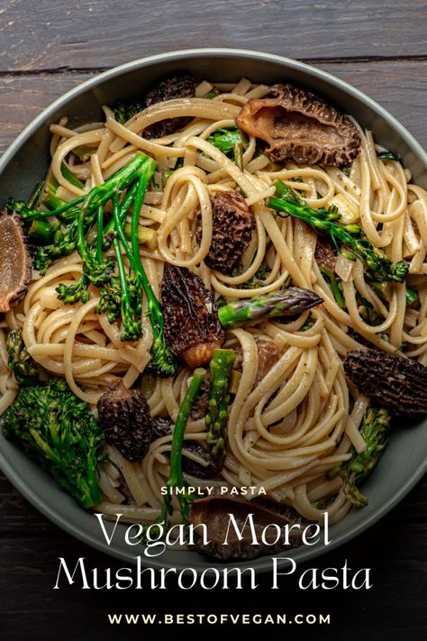 Morel Recipes, Morel Mushroom Recipes, Mushroom Recipes Vegan, Vegan Spaghetti, Mushroom Recipes Pasta, Savory Dinner, Vegan Pasta Recipes, Morel Mushroom, Vegan Parmesan