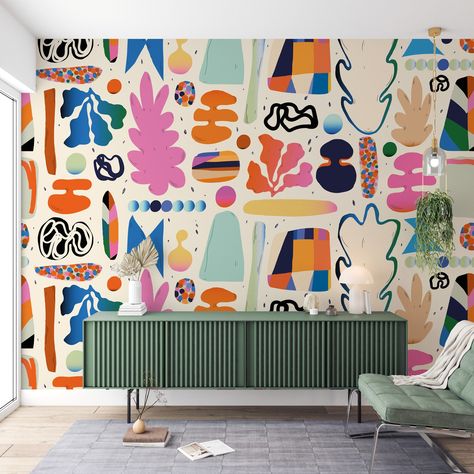 Doodle Mural, Restaurant Mural, Doodle Shapes, Abstract Murals, Abstract Wall Mural, House Stickers, Abstract Mural, Shapes Wallpaper, Doodle Wall