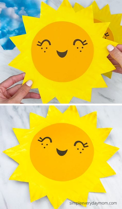 S Is For Sun Craft, Sun Ideas, Paper Craft For Kindergarten, Simple Craft For Preschoolers, Yellow Crafts For Preschoolers, Yellow Paper Craft, Craft Sun, Sun Printable Templates, Yellow Day Activities Craft Ideas