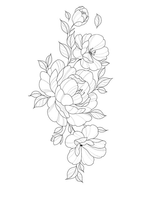 Western Floral Tattoo, Flower Tattoo Outline, Flower Tattoo Stencils, Flower Bouquet Tattoo, Lily Flower Tattoos, Tattoo Coloring Book, Soul Tattoo, Bouquet Tattoo, Western Tattoos