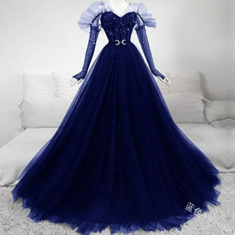 Dark Blue Masquerade Dress, Fansty Dresses, Dark Blue Fantasy Dress, Blue Fantasy Gown, Dark Blue Princess Dress, Astrology Dress, Dark Blue Gown, Black And Blue Dress, Dress With Corset