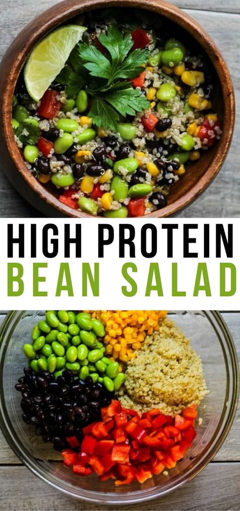 High Protein Plants, Black Bean Protein Bowl, Vegan Protein Meals Plant Based, Quinoa Bowl With Edamame, Quinoa Salad Edamame, High Protein Plant Based Salad, Vegetarian Salads Protein, High Protein Pescatarian Snacks, Easy Healthy Vegan Snacks