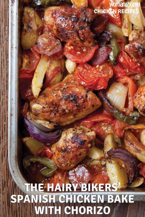 Chicken Tray Bake Recipes, Bake Dinner, Chicken Tray Bake, Spanish Chicken, Chorizo Recipes, Tray Bake Recipes, Tray Bake, Baked Dinner, Chicken Bake