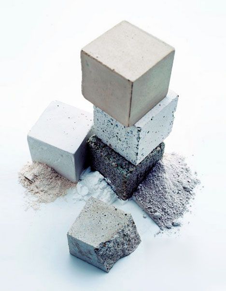 carbon negative cement construction  This new building material not only addresses cement's contribution to carbon pollution by eliminating that characteristic, but takes an additional step to remove carbon pollution from our atmosphere. This kind of innovation gives me hope for the future health of our environment. ~Courtney Mason Green Building Architecture, Eco Buildings, Sustainable Building Materials, Material Board, Concrete Furniture, Eco Design, Materials And Textures, Sustainable Architecture, Kitchen Linens