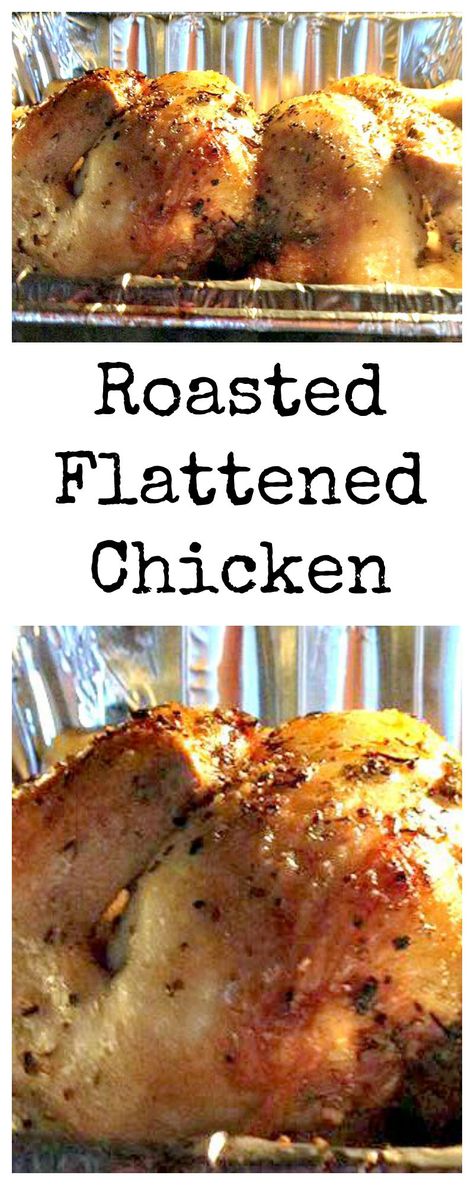 Roasted Flattened Chicken. A quick and easy way to roast chicken and keep it moist. Way better than rotisserie! Serve as part of a hot dinner or have cold cuts! Oven Casserole Recipes, Cook A Whole Chicken, Chicken In The Oven, Cold Cuts, Oven Chicken, Turkey Dishes, Whole Chicken, Roast Chicken, Poultry Recipes