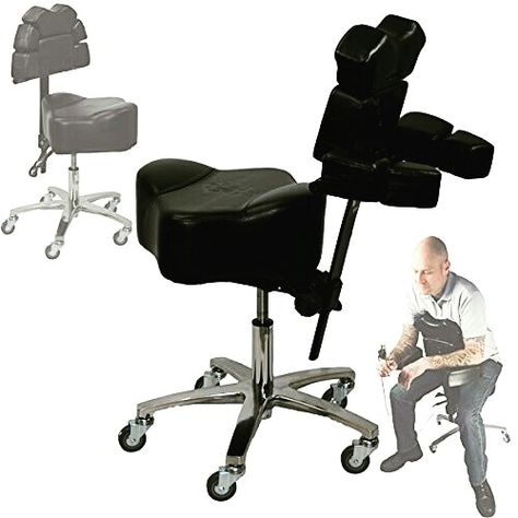 Brand New InkBed Patented Adjustable Ergonomic Chair Stool Chest Back Rest Support Tattoo Studio Equipment (Black)  http://amzn.to/2CL5XZZ Artist Stool, Support Tattoo, Tattoo Shop Interior, Tattoo Shop Decor, Artist Chair, Tattoo Studio Interior, Round Tattoo, Tattoo Chair, Tattoo Salon