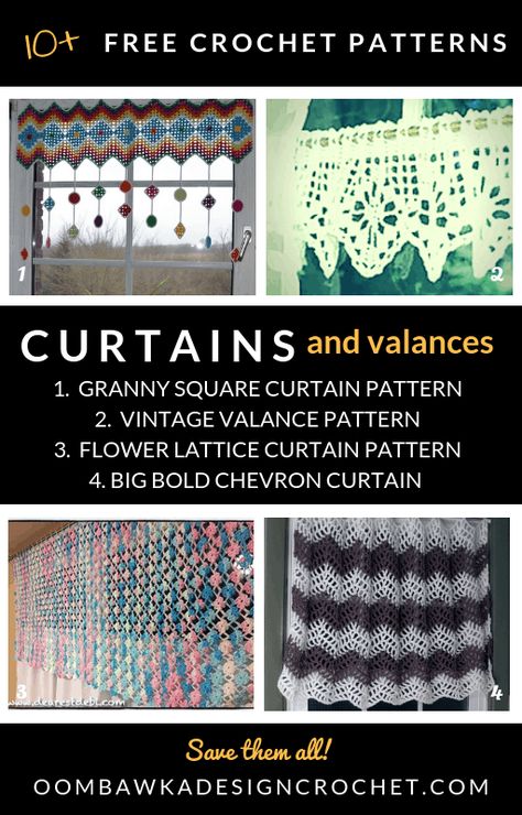 Free Crochet Curtain Patterns.  Add a Little Oomph! to your Home Decor via @OombawkaDesign Valance Patterns Free, Valance Patterns, Chevron Curtains, Crochet Curtain Pattern, Steel Crochet Hooks, Crochet Curtains, Lace Weight Yarn, Crochet Lace Pattern, Crochet Home Decor