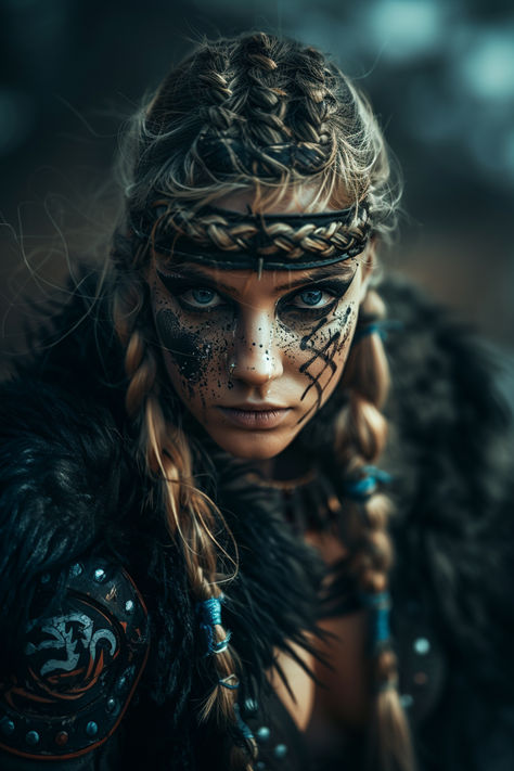 Freya Costume, Female Barbarian Character Design, Viking Halloween, Viking Goddess, Viking Shieldmaiden, Warrior Makeup, Viking Halloween Costume, Viking Witch, Viking Makeup