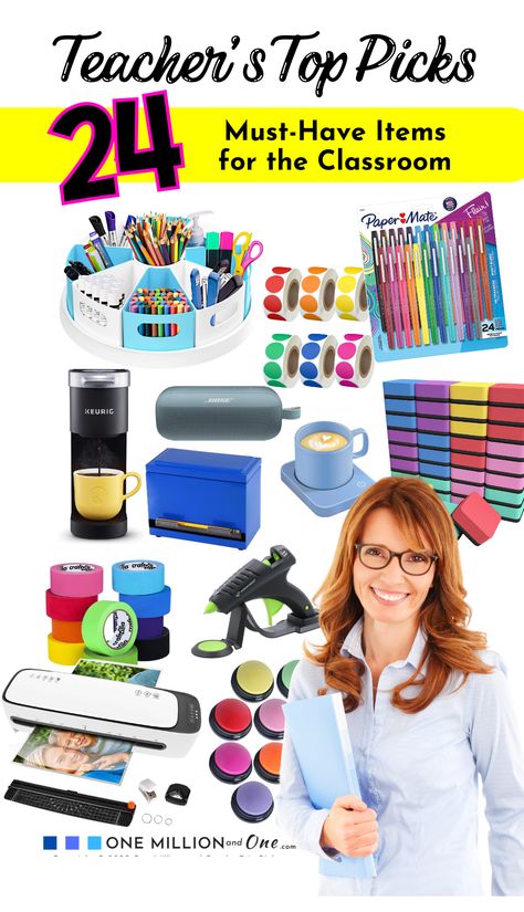 One Million and One asked teachers from pre-school through high school, what their favorite classroom items are. We gathered the items and made the list below. Here is the list of the top 24 favorite teacher items. We’ve included associate links that will take you directly to the product, or you may see them all listed on our website under” Amazon Must-Haves”. Welcome to the world of must-have teacher supplies! Kindergarten Classroom Must Haves Teachers, New Teacher Must Haves Elementary, Must Have Classroom Supplies, Best Teacher Supplies, Must Have Teacher Items, Must Have Teacher Supplies, Classroom Needs List Teachers, 1st Grade Classroom Must Haves, Teacher Supplies Must Have